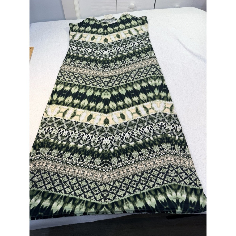 Rouge‎ Collection Womens 1X Sleeveless Maxi Dress Green Boho Crochet  Racerback